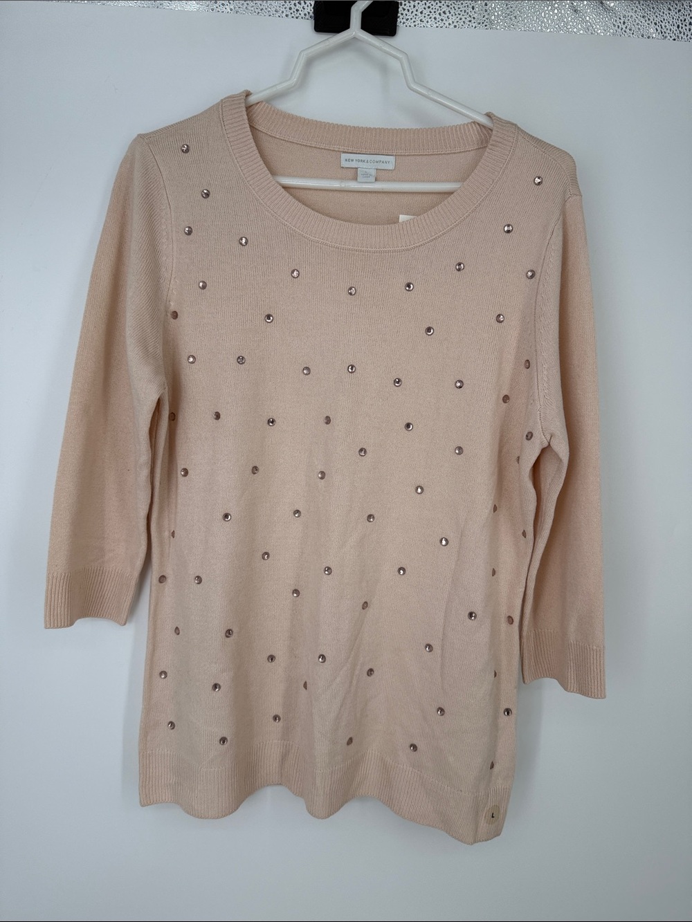 Vtg New York & Company Pale Blush Beaded Crewneck Sweater nwt Large